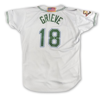 2001 Ben Grieve Tampa Bay Devil Rays Game Worn Jersey With Scarce 9/11 American Flag Patch